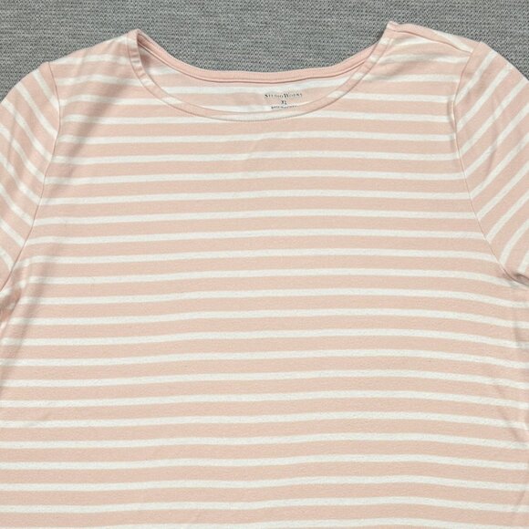 Studio Works Womens Top Pink White Striped 3/4 Sleeve Cotton Tee Size XL - Picture 7 of 14
